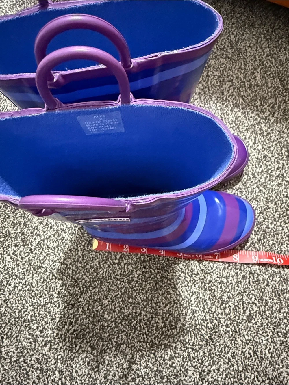 L.L. Bean Kids Striped Rain Boots - Blue & Purple | size 2 kids